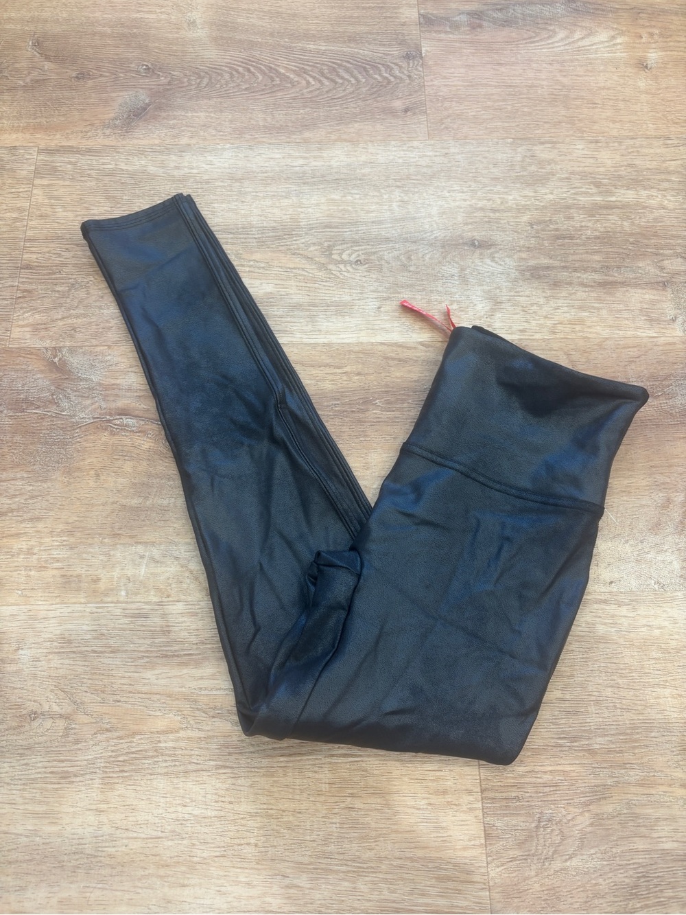 SPANX Black Faux Leather High-Waist Leggings with Red Tag